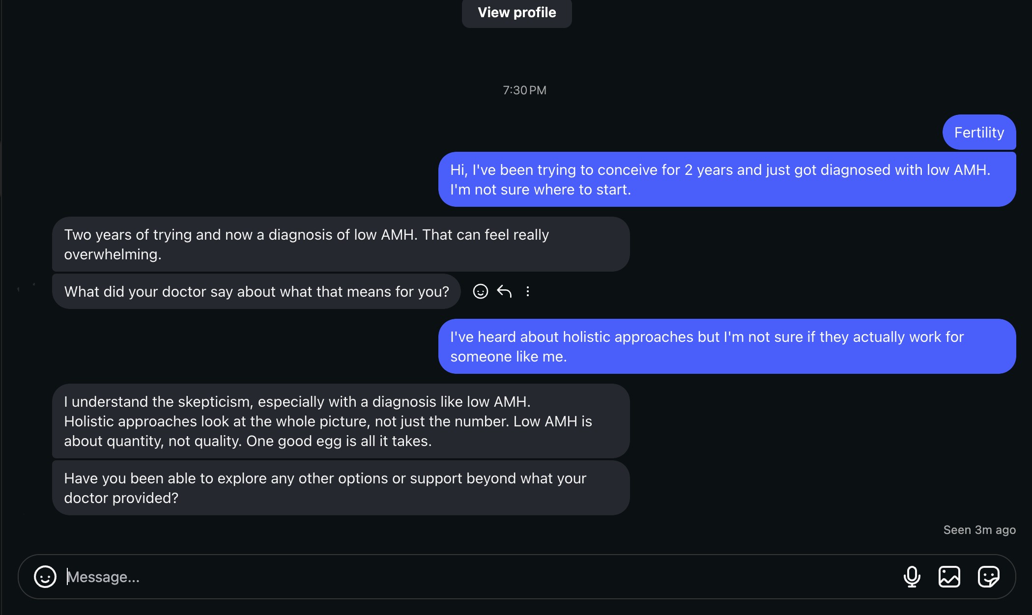 Real Instagram DM conversation handled by the AI system — lead details blurred for privacy